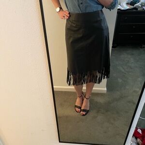Black Leather Fringe Skirt